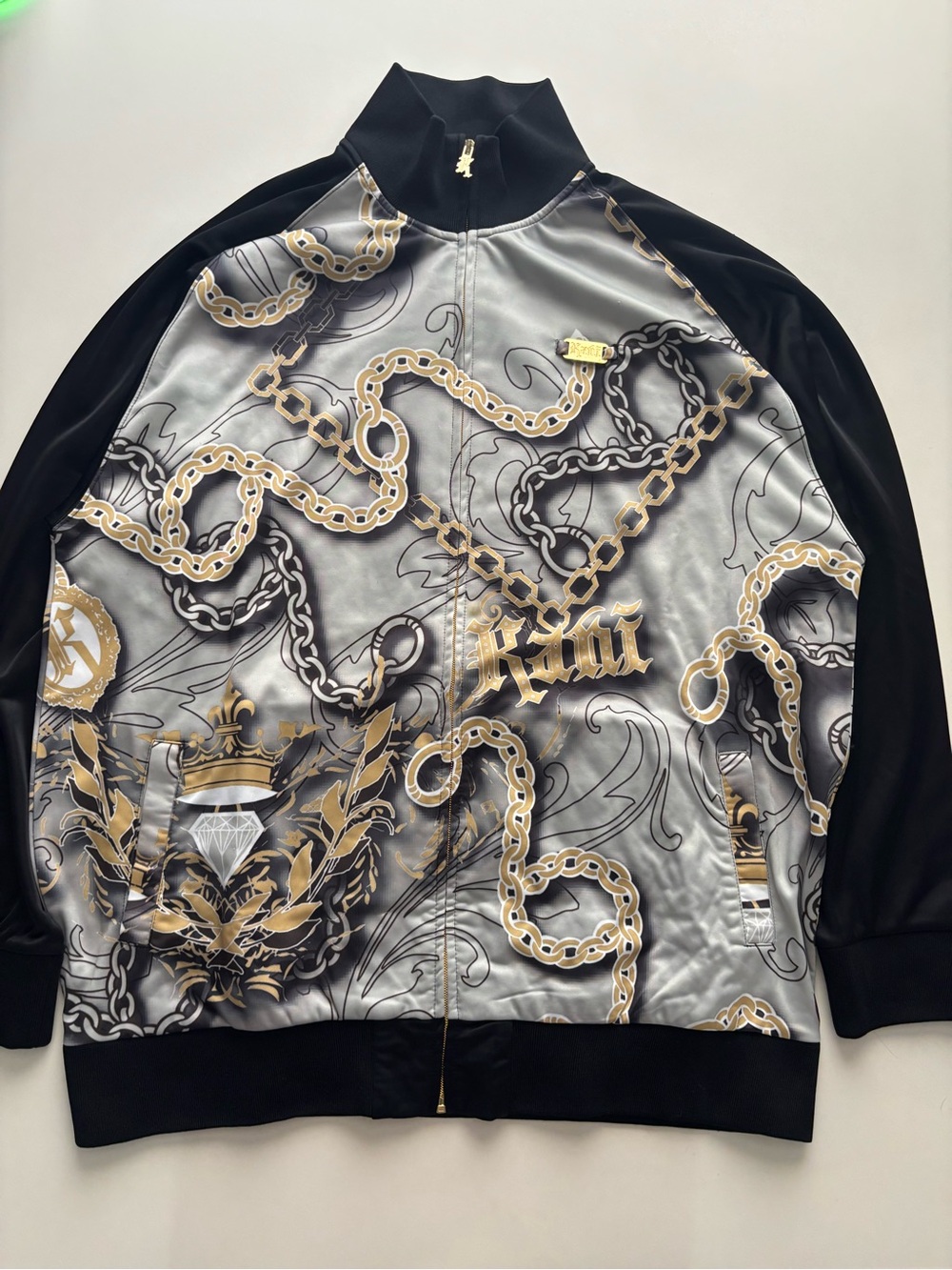 Vintage Karl kani gold, silver, and diamond all over print track suit top